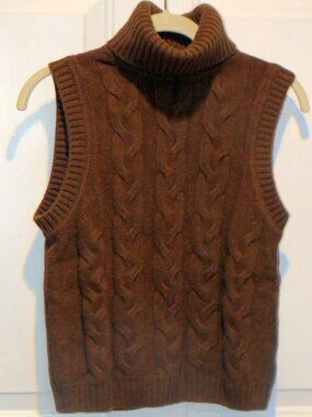 Gap Cocoa Brown CashSoft Cable Knit Turtleneck Sleeveless Sweater Tank XXS